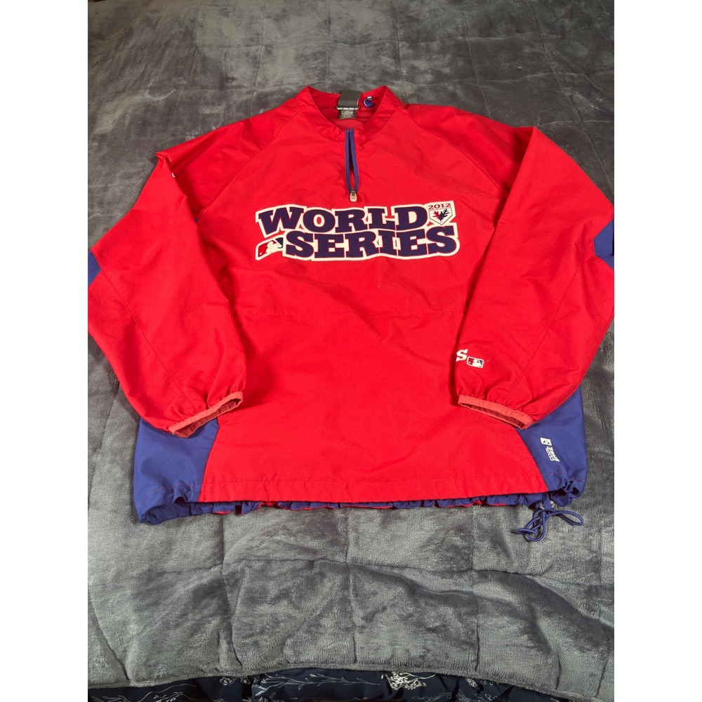 Majestic Mens Red Blue 2012 World Series Baseball Pullover Jacket L G G‎